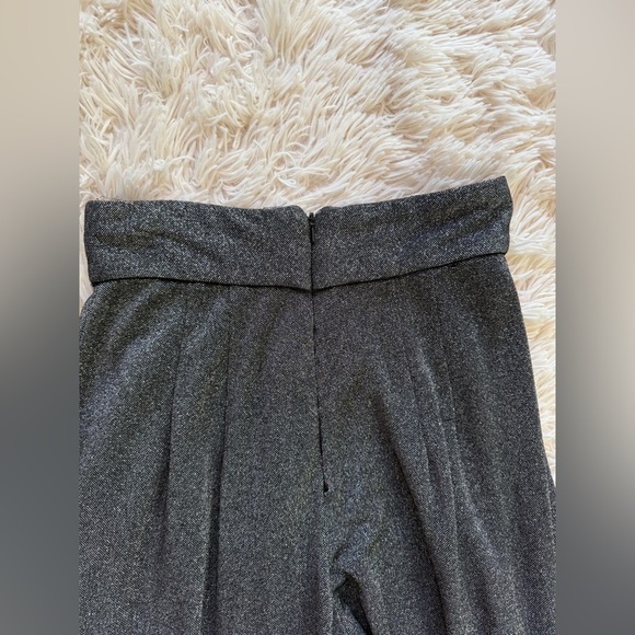 Carmen Marc Valvo SILK Black Glitter metallic Wide Leg Pants raw hem 6 high rise - Picture 8 of 8